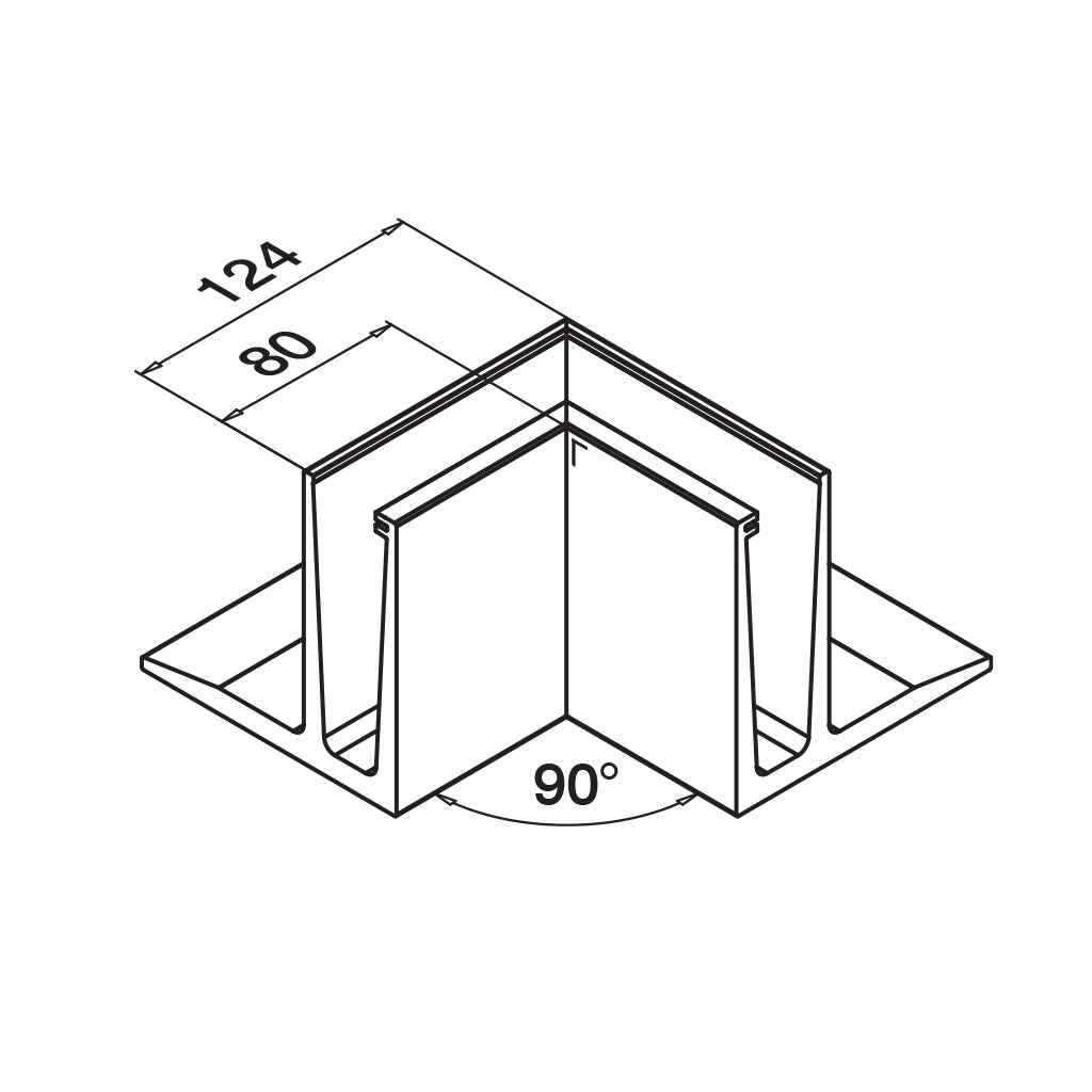 Q-railing EASY GLASS SLIM F Top Mount profilio kampas MOD 8021 vidinis kampas, ner. plieno išvaizda (brushed, anodised)