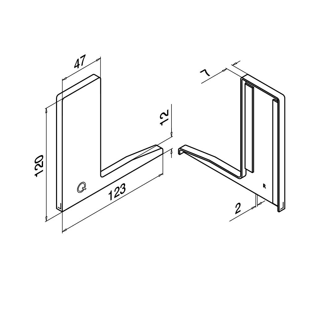 Q-railing EASY GLASS SLIM F Top Mount profilio aklė MOD 8022 dešinė pusė, ner. plieno išvaizda (brushed, anodised)