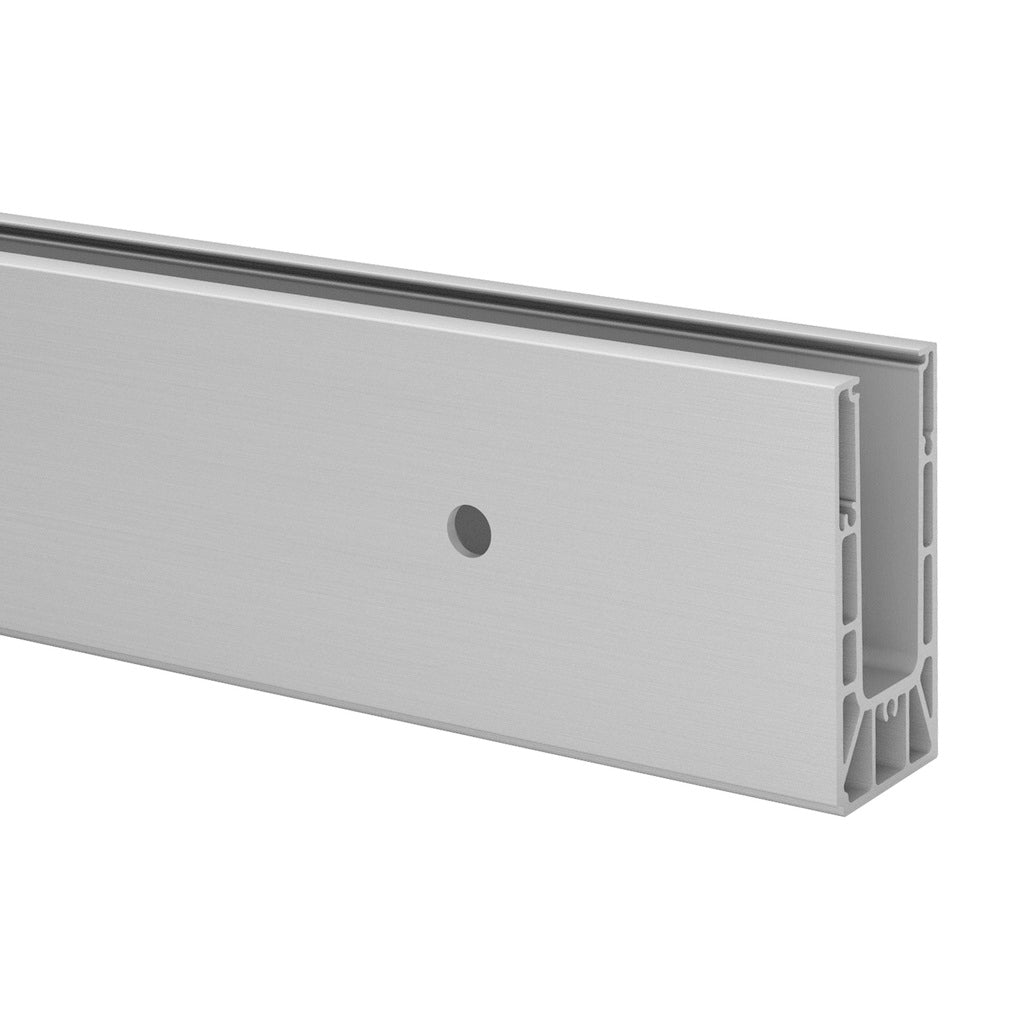 Aliuminio profilis stiklui Q-railing EASY GLASS SMART Fascia Mount MOD 8230 ilgis: 2500 mm, anod. aliuminis, ner. plieno išvaizda (brushed, anodised) / Tarpinės užsakomos atskirai