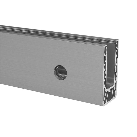 Aliuminio profilis stiklui Q-railing EASY GLASS SMART+ Fascia Mount MOD 8330 ilgis: 2500 mm, su skylėmis, ner. plieno išvaizda (brushed, anodised)