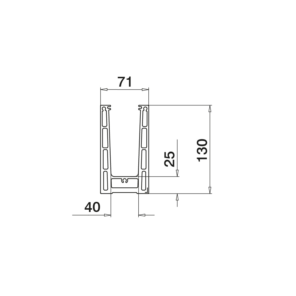 Q-railing EASY GLASS PRIME Top Mount Profilis MOD 8410 ilgis: 2500 mm, su skylėmis, anod. aliuminis, ner. plieno išvaizda (brushed, anodised)