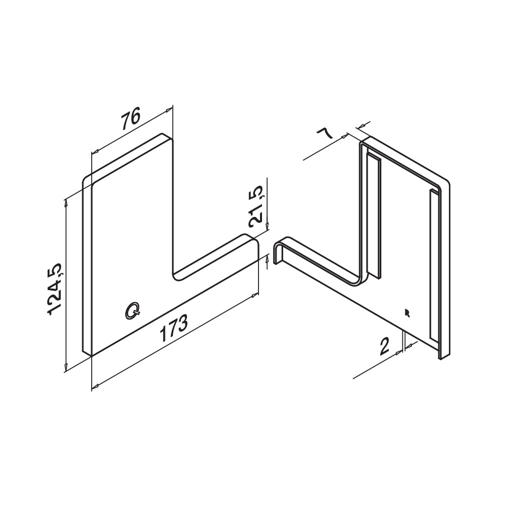 Q-railing EASY GLASS PRIME F Top Mount Profilio aklė MOD 8422 dešinė pusė, aliuminis, be paviršiaus apdirbimo