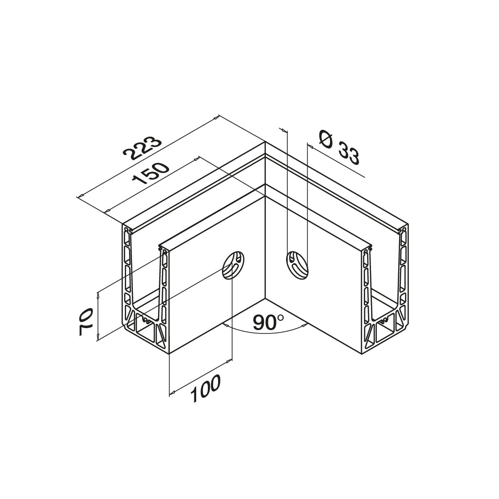 Q-railing EASY GLASS PRIME Fascia Profilio kampas MOD 8431 vidinis kampas, aliuminis, be paviršiaus apdirbimo