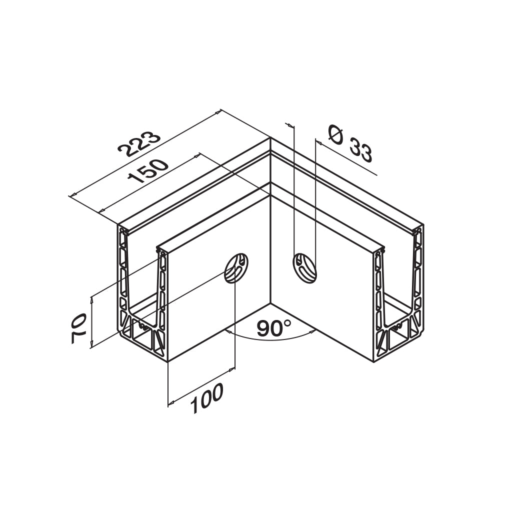 Q-railing EASY GLASS PRIME Fascia Profilio kampas MOD 8431 vidinis kampas, anod. aliuminis, ner. plieno išvaizda (brushed, anodised)