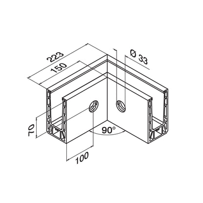 Q-railing EASY GLASS PRIME Fascia Profilio kampas MOD 8431 vidinis kampas, anod. aliuminis, ner. plieno išvaizda (brushed, anodised)