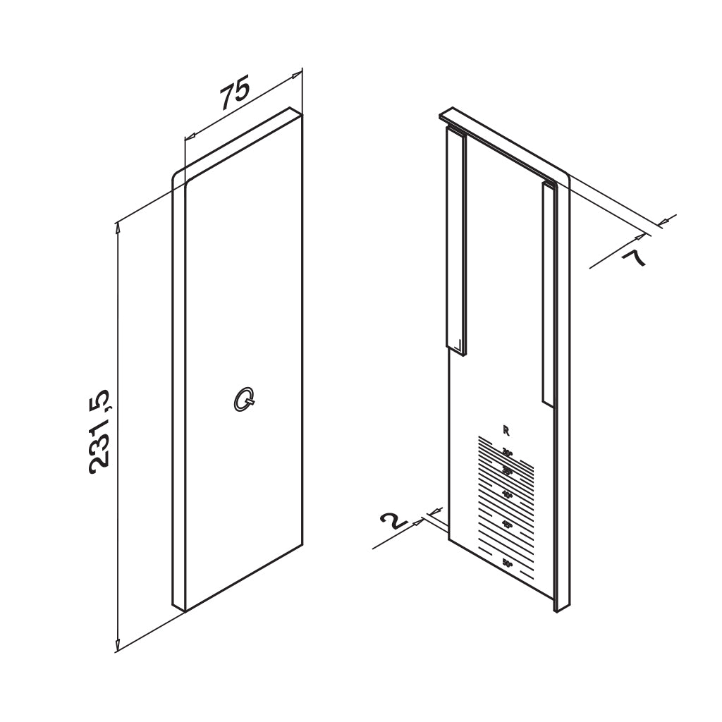 Q-railing EASY GLASS PRIME Fascia Profilio aklė laiptams MOD 8433 dešinė pusė, aliuminis, be paviršiaus apdirbimo