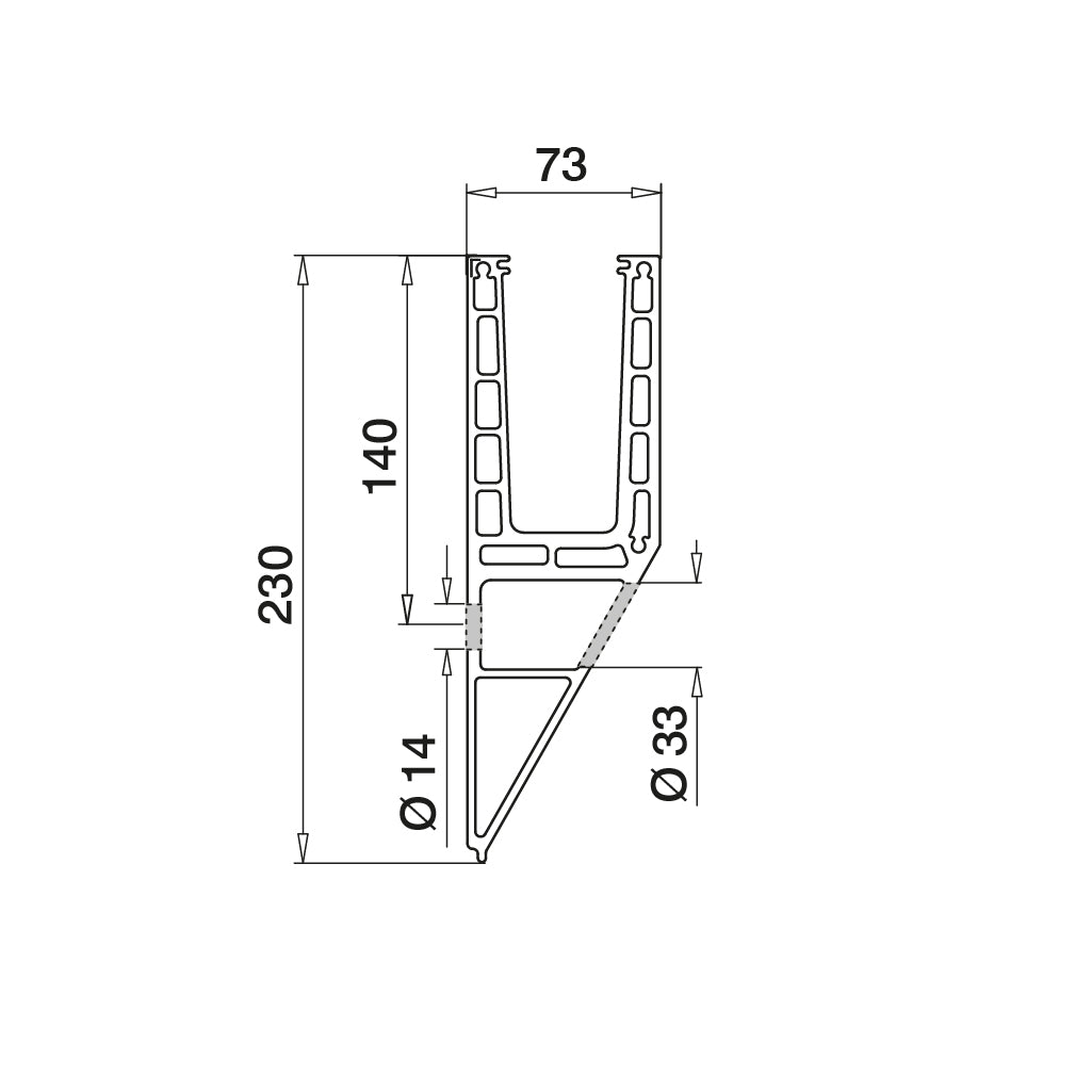 Q-railing EASY GLASS PRIME Y Fascia Profilis MOD 8440 ilgis: 5000 mm, su skylėmis, aliuminis, be paviršiaus apdirbimo