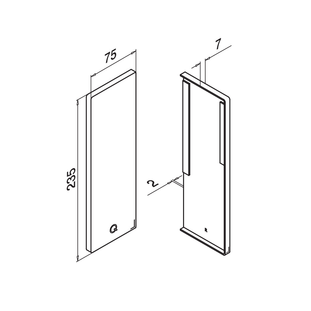Q-railing EASY GLASS PRIME Y Fascia Profilio aklė MOD 8442 dešinė pusė, aliuminis, be paviršiaus apdirbimo
