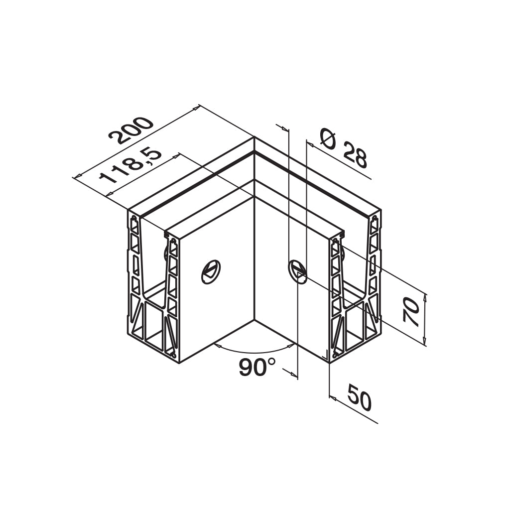 Q-railing EASY GLASS MAX Fascia Mount profilio kampas MOD 8531 vidinis kampas, ner. plieno išvaizda (brushed, anodised)