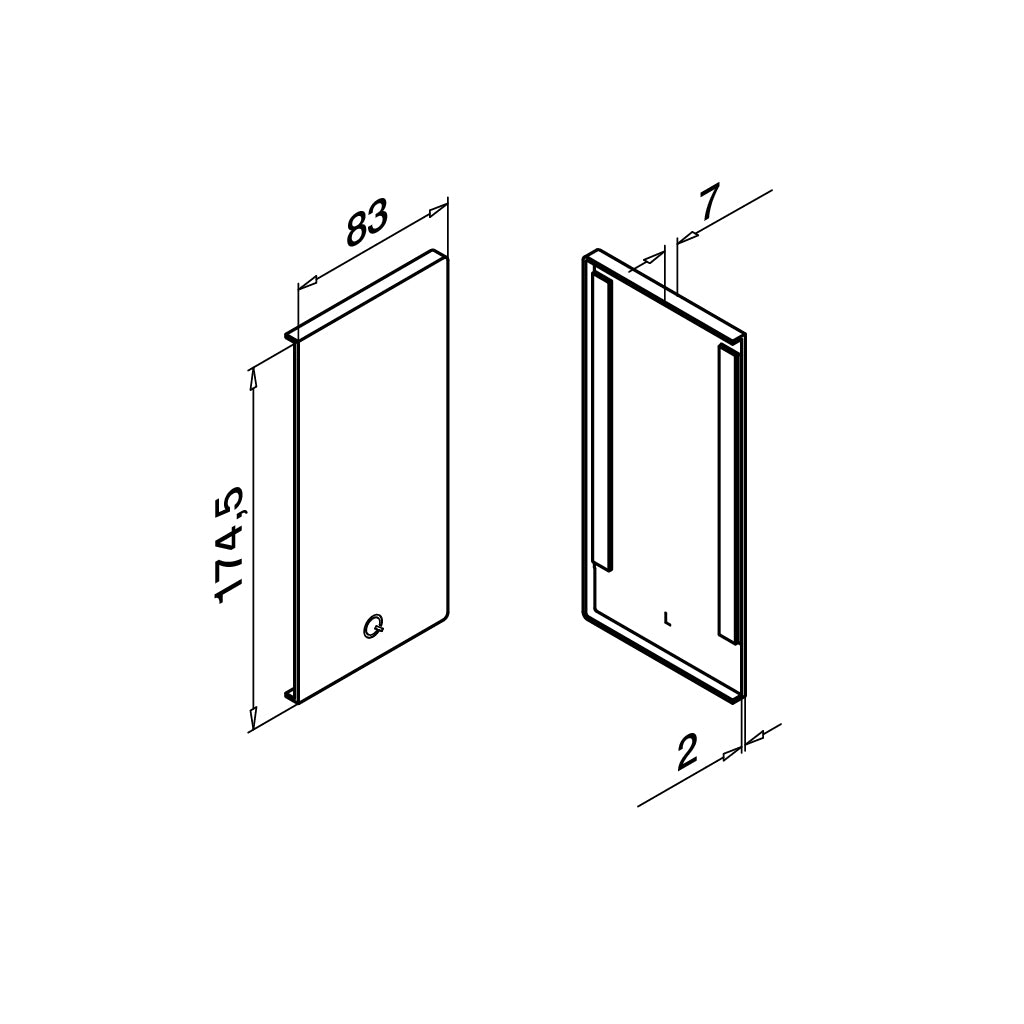 Q-railing EASY GLASS MAX Fascia Mount profilio aklė MOD 8532 kairė pusė, ner. plieno išvaizda (brushed, anodised)