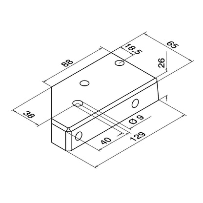 Q-railing Easy Alu turėklo stovo tvirtinimo pagrindas MOD 9026 išorinis kampas, aliuminis, juoda RAL 7016