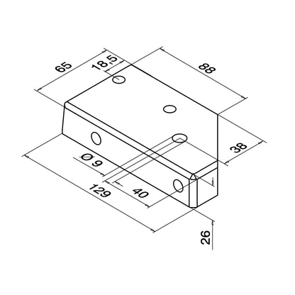 Q-railing Easy Alu turėklo stovo tvirtinimo pagrindas MOD 9026 vidinis kampas, aliuminis, juoda RAL 7016