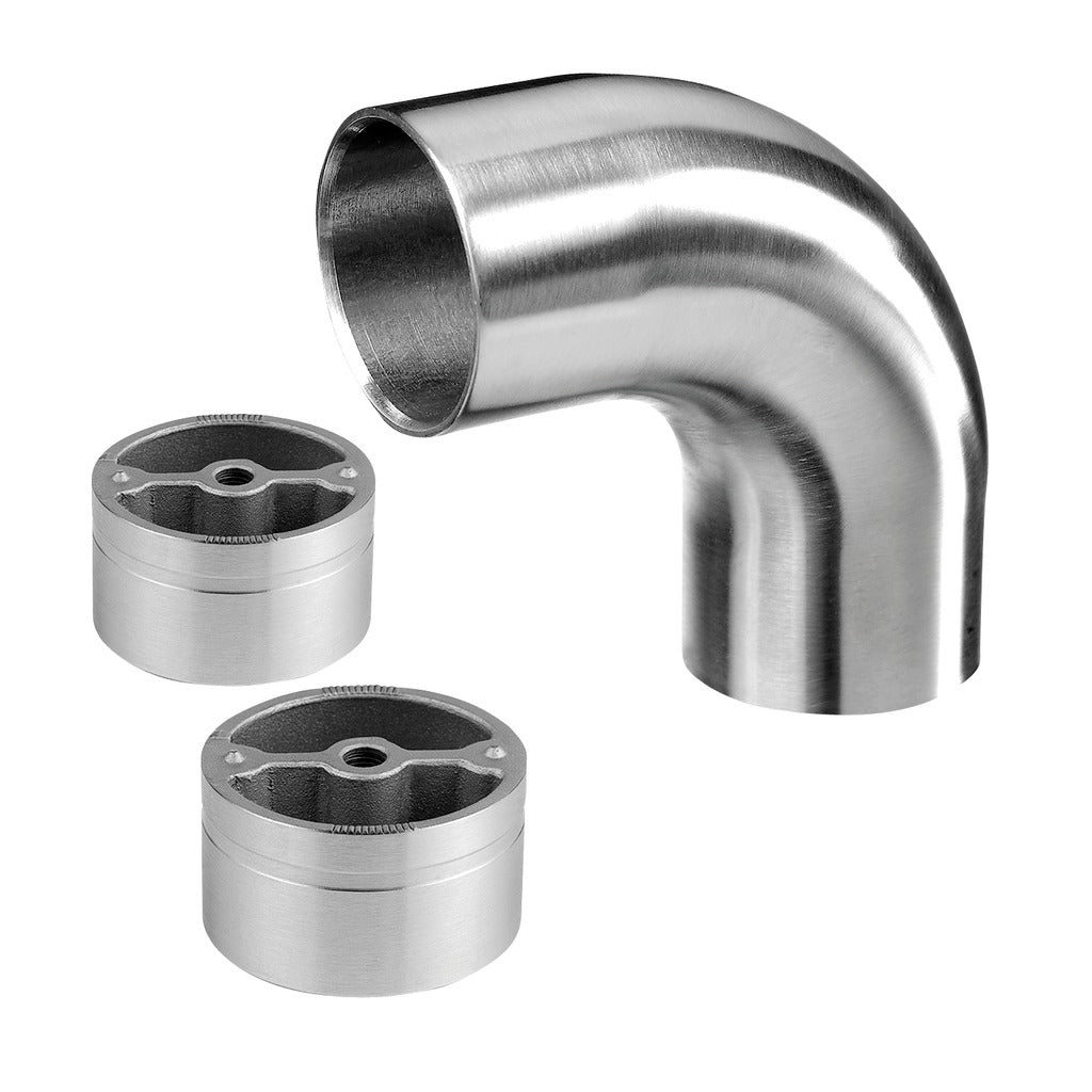 Q-railing alkūnė mediniam porankiui 90° Ø42 mm MOD 0301 ner. plienas AISI 304, šlifuotas pav.
