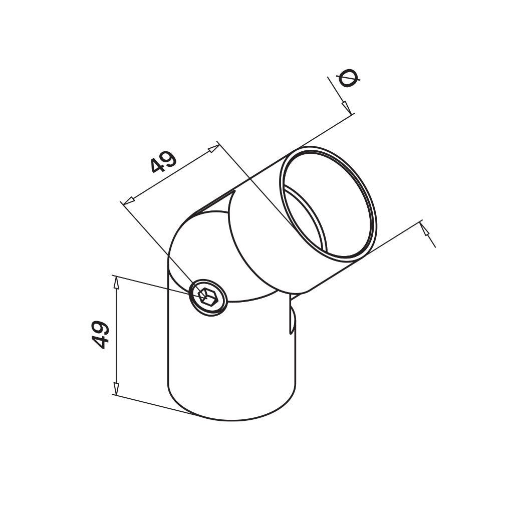Q-railing reguliuojamas kampas -90°/+90° medžiui Ø42 mm MOD 0308
