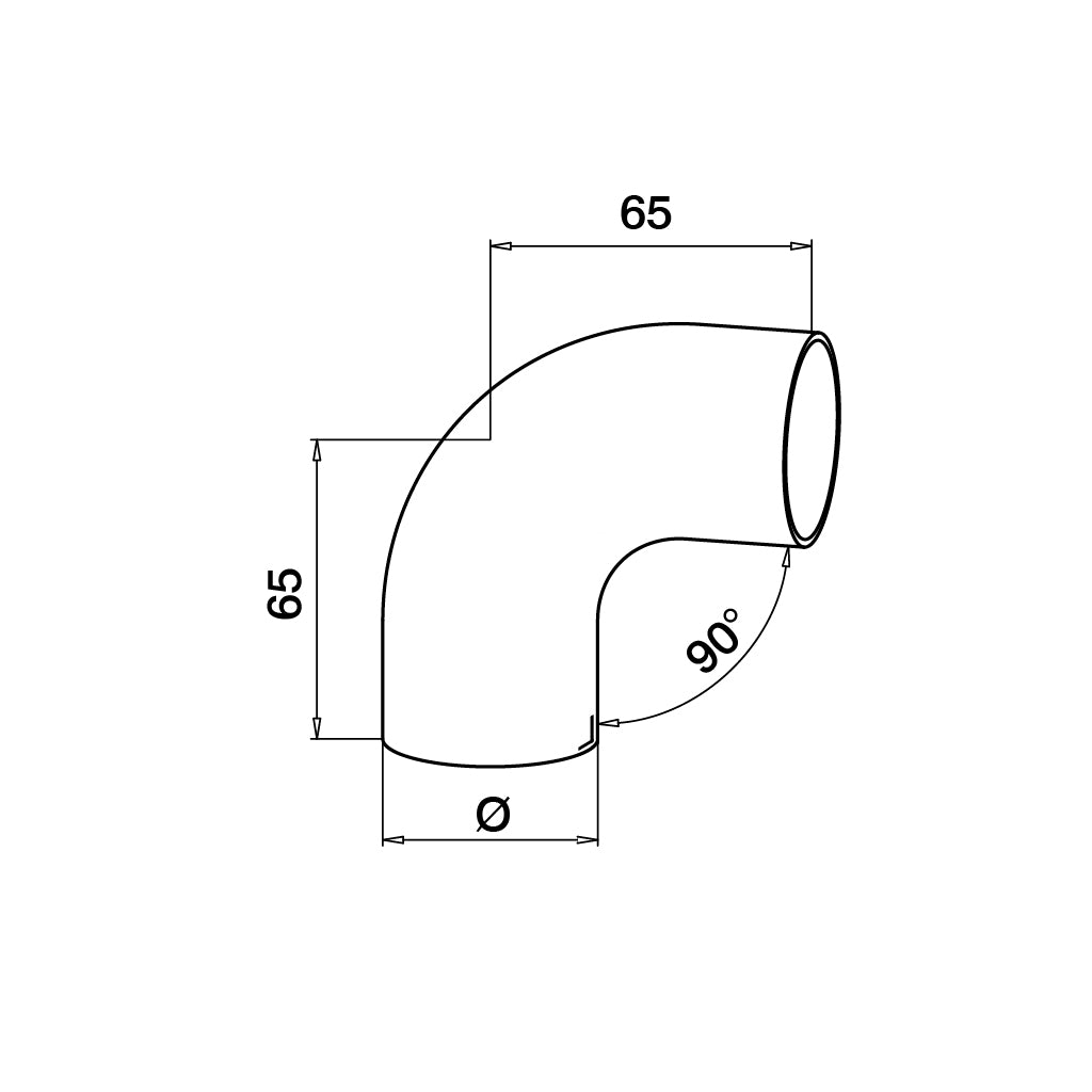 Q-railing alkūnė mediniam porankiui 90° Ø42 mm MOD 0301 ner. plienas AISI 316, šlifuotas pav.