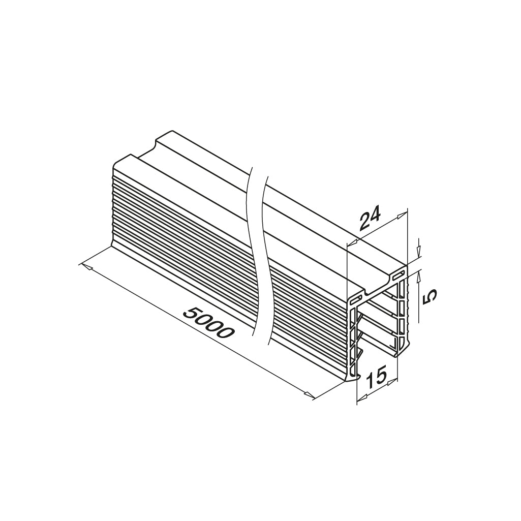 Q-railing EASY GLASS porankio ant stiklo tarpinė MOD 5124 stiklas: 15 mm, ilgis: 5000 mm