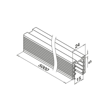 Q-railing EASY GLASS porankio ant stiklo tarpinė MOD 5124 stiklas: 15 mm, ilgis: 5000 mm