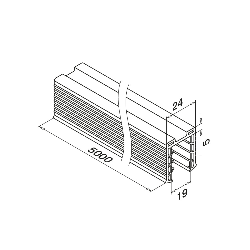 Q-railing EASY GLASS porankio ant stiklo tarpinė MOD 5124 stiklas: 19 mm, ilgis: 5000 mm