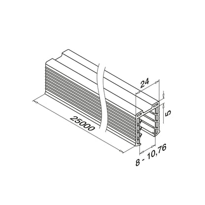 Q-railing EASY GLASS porankio ant stiklo tarpinė MOD 5124 stiklas: 8-10,76 mm, ilgis: 25000 mm