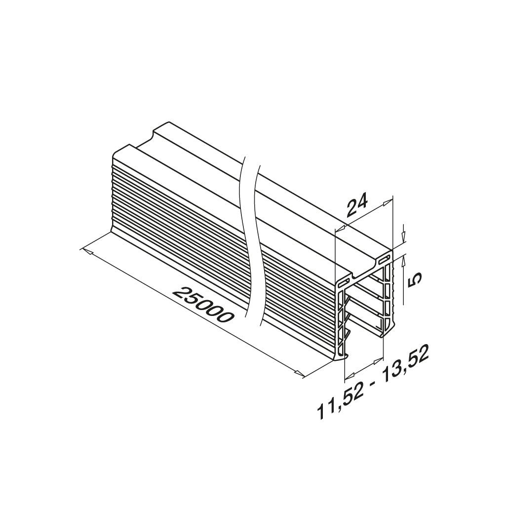 Q-railing EASY GLASS porankio ant stiklo tarpinė MOD 5124 stiklas: 11.52-13.52 mm, ilgis: 25000 mm