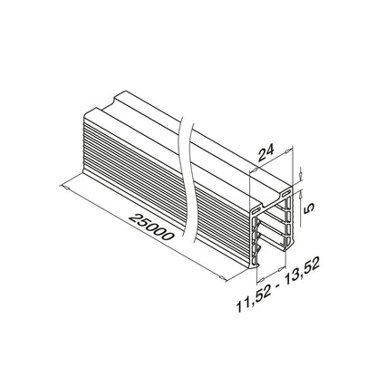 Q-railing EASY GLASS porankio ant stiklo tarpinė MOD 5124 stiklas: 11.52-13.52 mm, ilgis: 25000 mm