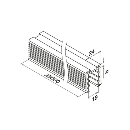 Q-railing EASY GLASS porankio ant stiklo tarpinė MOD 5124 stiklas: 19 mm, ilgis: 25000 mm
