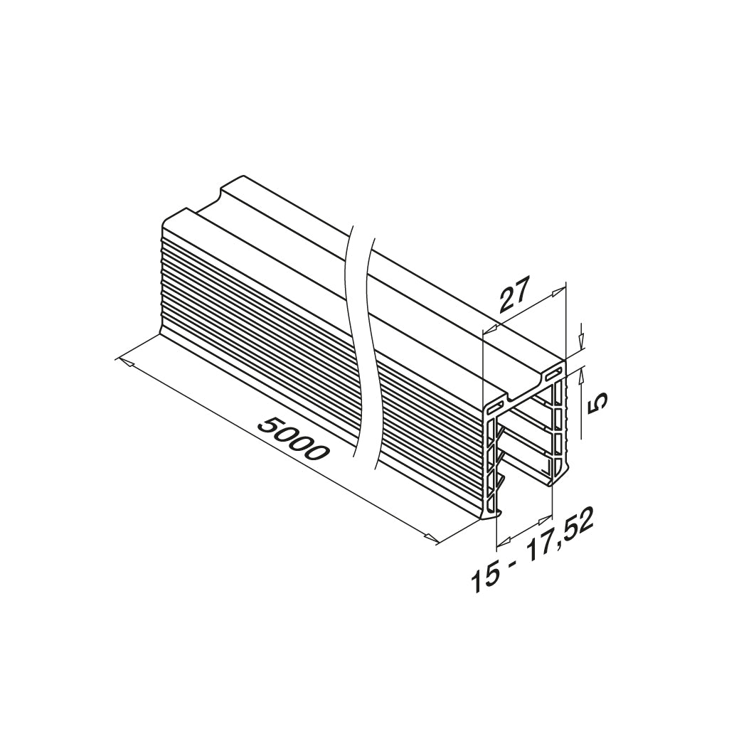 Q-railing EASY GLASS porankio ant stiklo tarpinė MOD 5127 stiklas: 15-17.52 mm, ilgis: 5000 mm