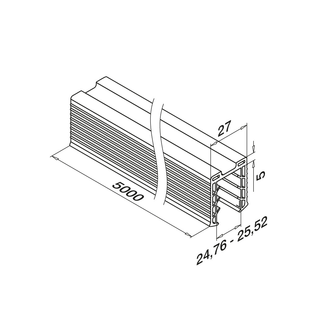 Q-railing EASY GLASS porankio ant stiklo tarpinė MOD 5127 stiklas: 24.76 - 25.52 mm, ilgis: 5000 mm