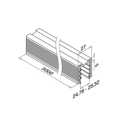 Q-railing EASY GLASS porankio ant stiklo tarpinė MOD 5127 stiklas: 24.76 - 25.52 mm, ilgis: 5000 mm