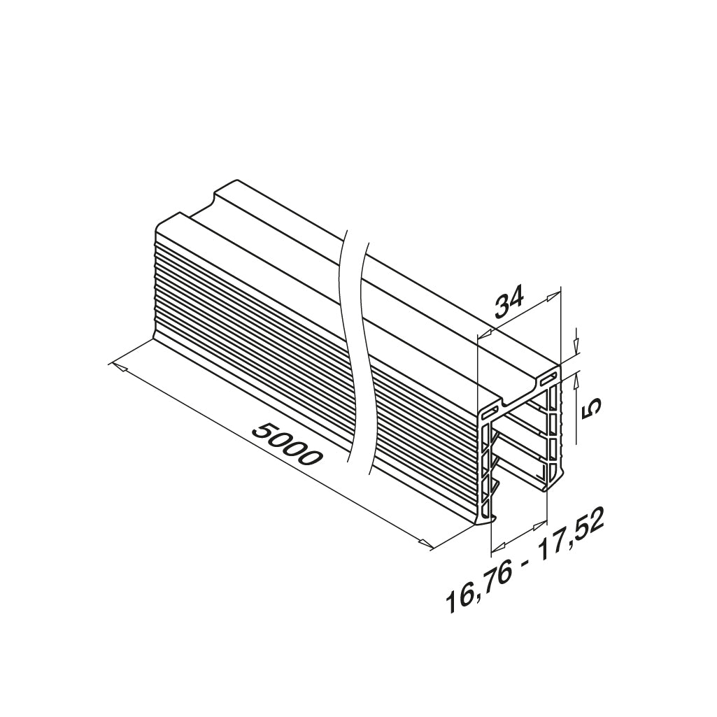 Q-railing EASY GLASS porankio ant stiklo tarpinė MOD 5134 stiklas: 16.76-17.52 mm, ilgis: 5000 mm