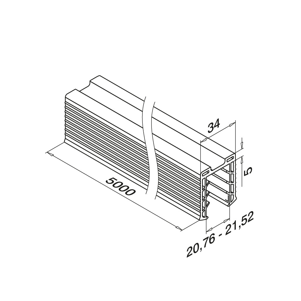 Q-railing EASY GLASS porankio ant stiklo tarpinė MOD 5134 stiklas: 20.76-21.52 mm, ilgis: 5000 mm