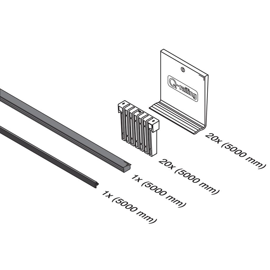 Q-railing EASY GLASS PRO nereguliuojamų tarpinių komplektas MOD 8100 ilgis: 5000 mm, stiklas: 21.52 mm
