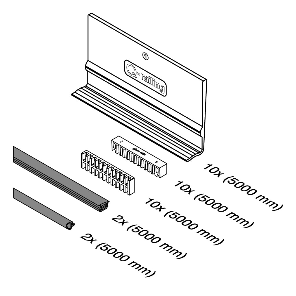 Q-railing EASY GLASS PRO reguliuojamų tarpinių komplektas MOD 8101 ilgis: 5000 mm, stiklas: 16.76 mm