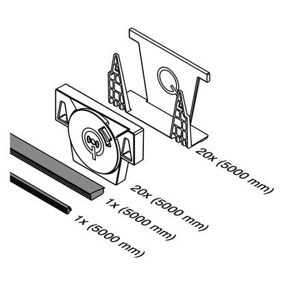 Q-railing EASY GLASS SMART Q-disc set nereguliuojamų tarpinių komplektas MOD 8200 stiklas: 12.76 - 13.52 mm, ilgis: 5000 mm
