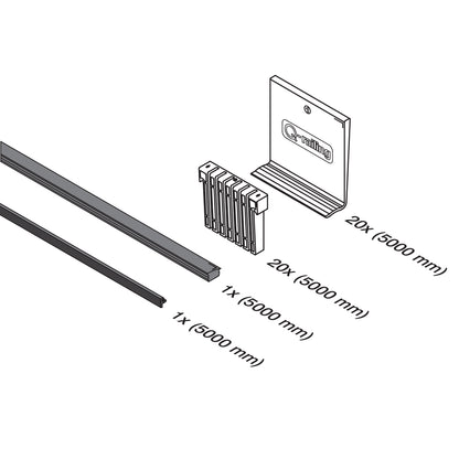 Q-railing EASY GLASS MAX tarpinių komplektas MOD 8500 ilgis: 5000 mm, stiklas: 25 mm