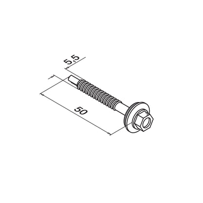 Q-railing varžtas su šešiakampe galvute ir sandarinimo poveržlė 5.5 x 50 mm QS-266