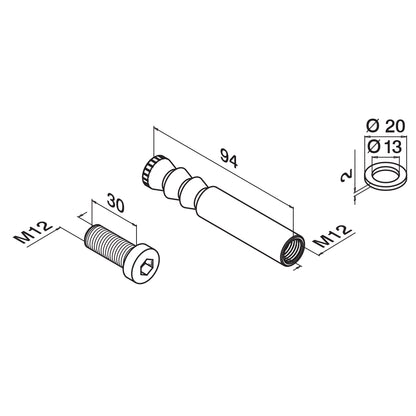 Q-railing Ankeris su vidiniu sriegiu Q VMZ-IG, ner. plienas AISI316 MOD 4519 M12 x 94 mm, QS-557, su varžtu;