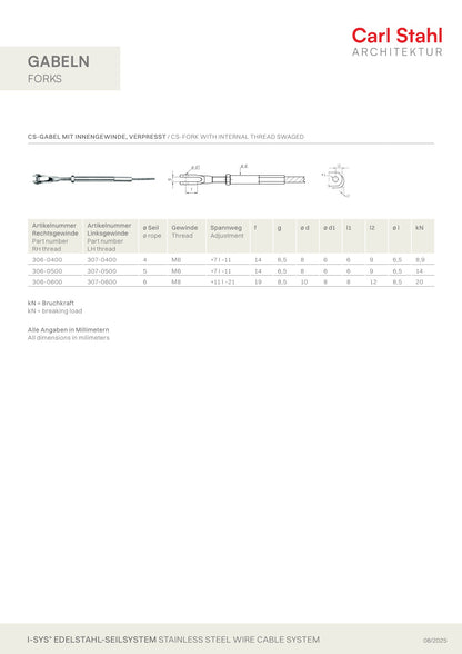 Carl Stahl CS Fork with internal thread, swaged 306