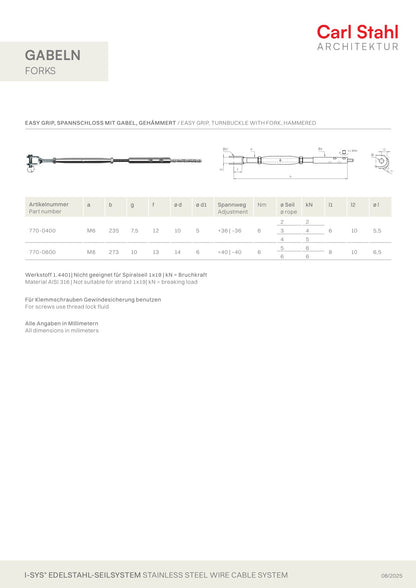 Carl Stahl Easy Grip turnbuckle with fork 770