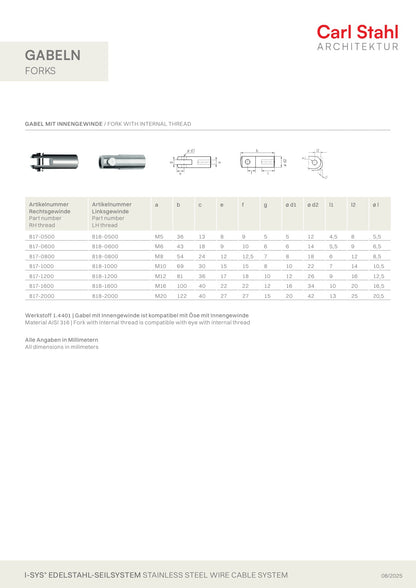 Carl Stahl Fork with internal thread 817