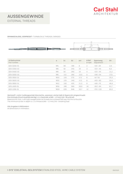 Carl Stahl I-SYS stainless steel Carl Stahl Turnbuckle threads, swaged, RH thread M6