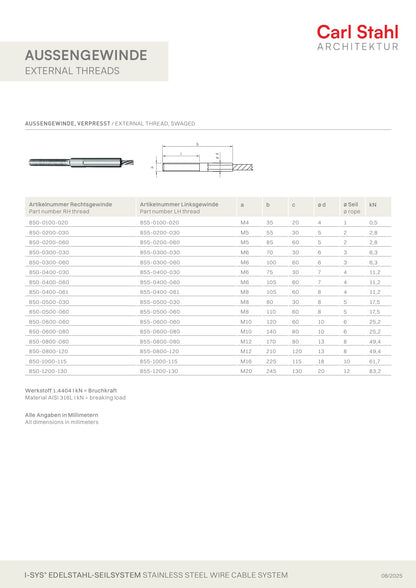 Carl Stahl I-SYS stainless steel Carl Stahl External thread, swaged, RH thread M5x60