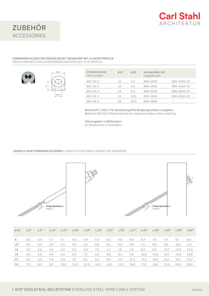 Carl Stahl Angle washer for countersunk end stop 90° flat profile 862