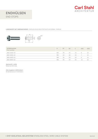 Carl Stahl Radius head with internal thread 869