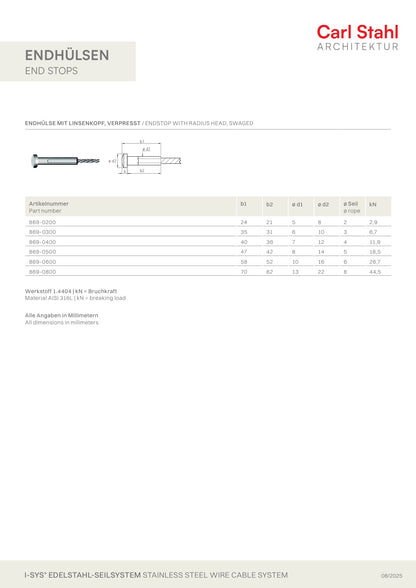 Carl Stahl End stop with radius head, swaged 869