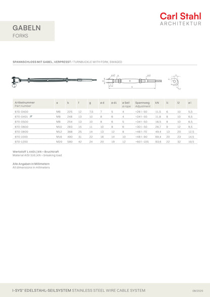Carl Stahl Turnbuckle with fork, swaged 870