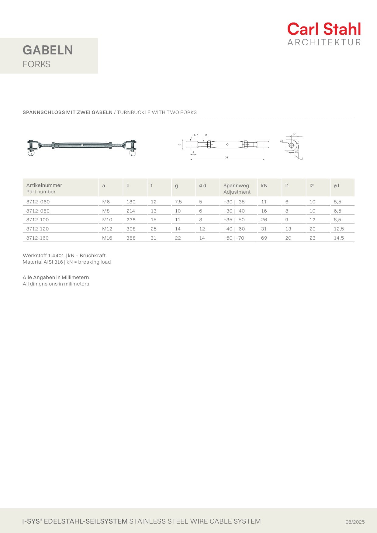 Carl Stahl Turnbuckle with 2 forks 8712