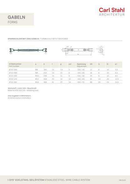 Carl Stahl Turnbuckle with 2 forks 8712