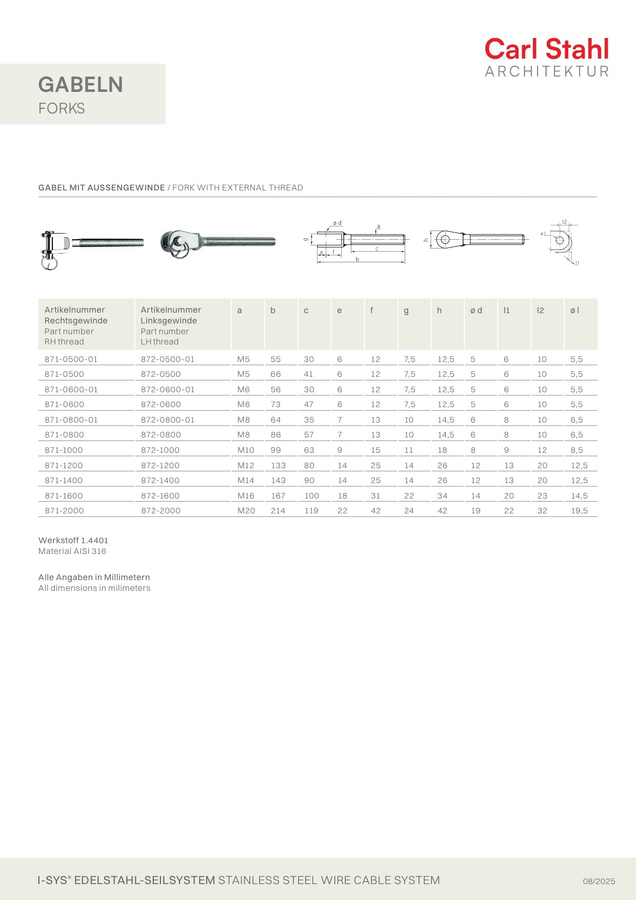 Carl Stahl Fork with external thread 871