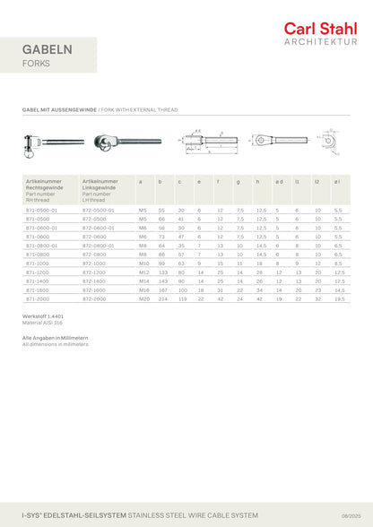 Carl Stahl Fork with external thread 871